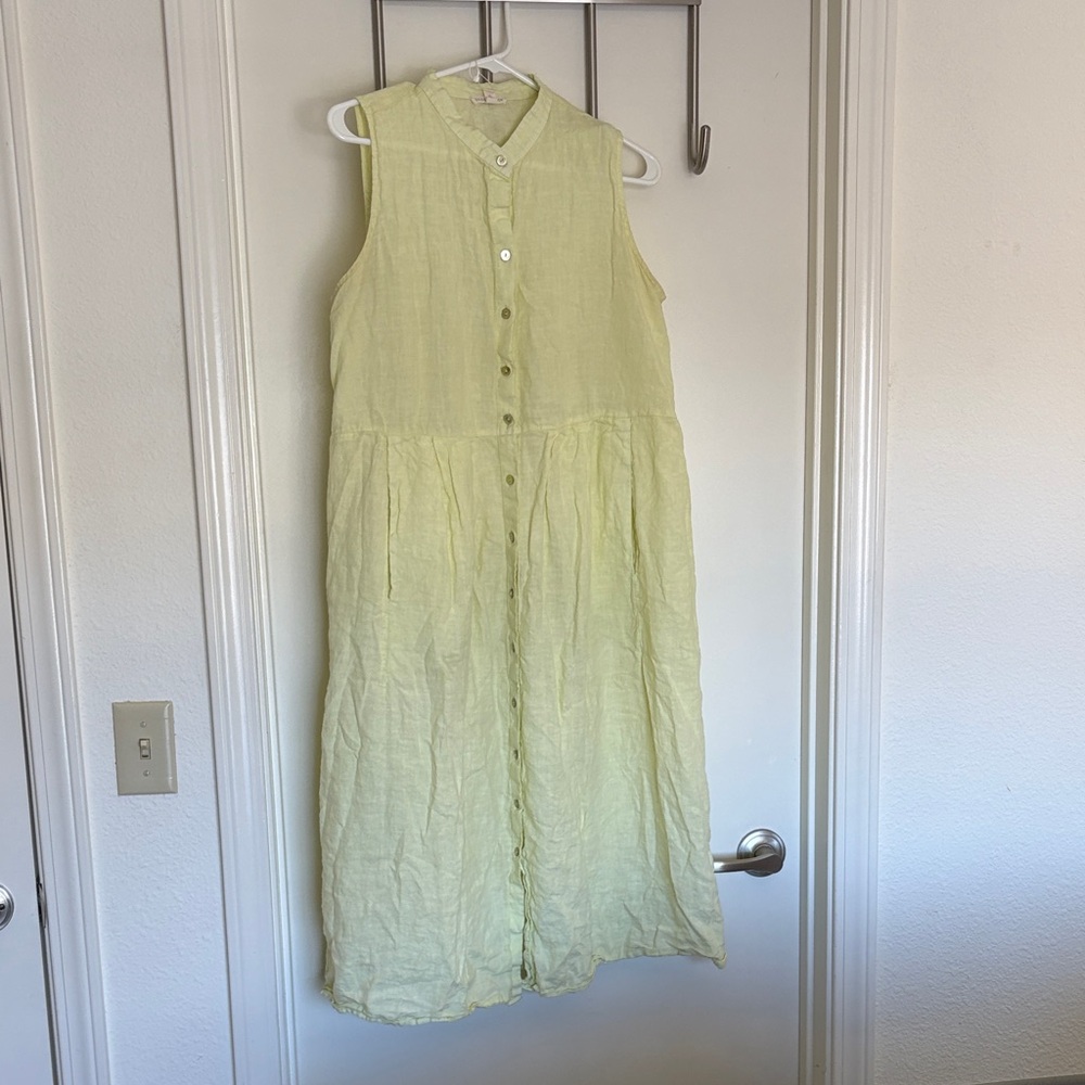 Eileen Fisher Organic Handkerchief Linen Pleated Dress - Citrus - Size M